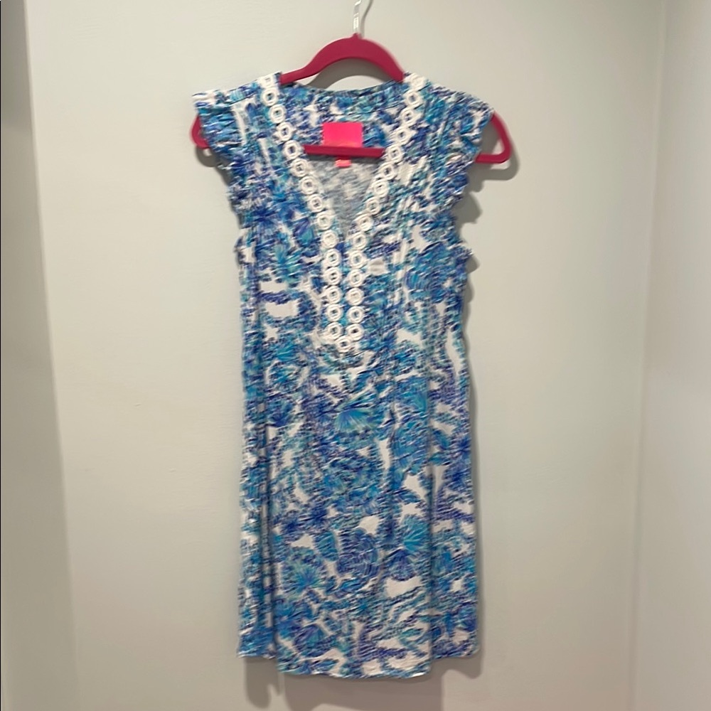 Lilly Pulitzer Blue and White Flutter Sleeve Sundress